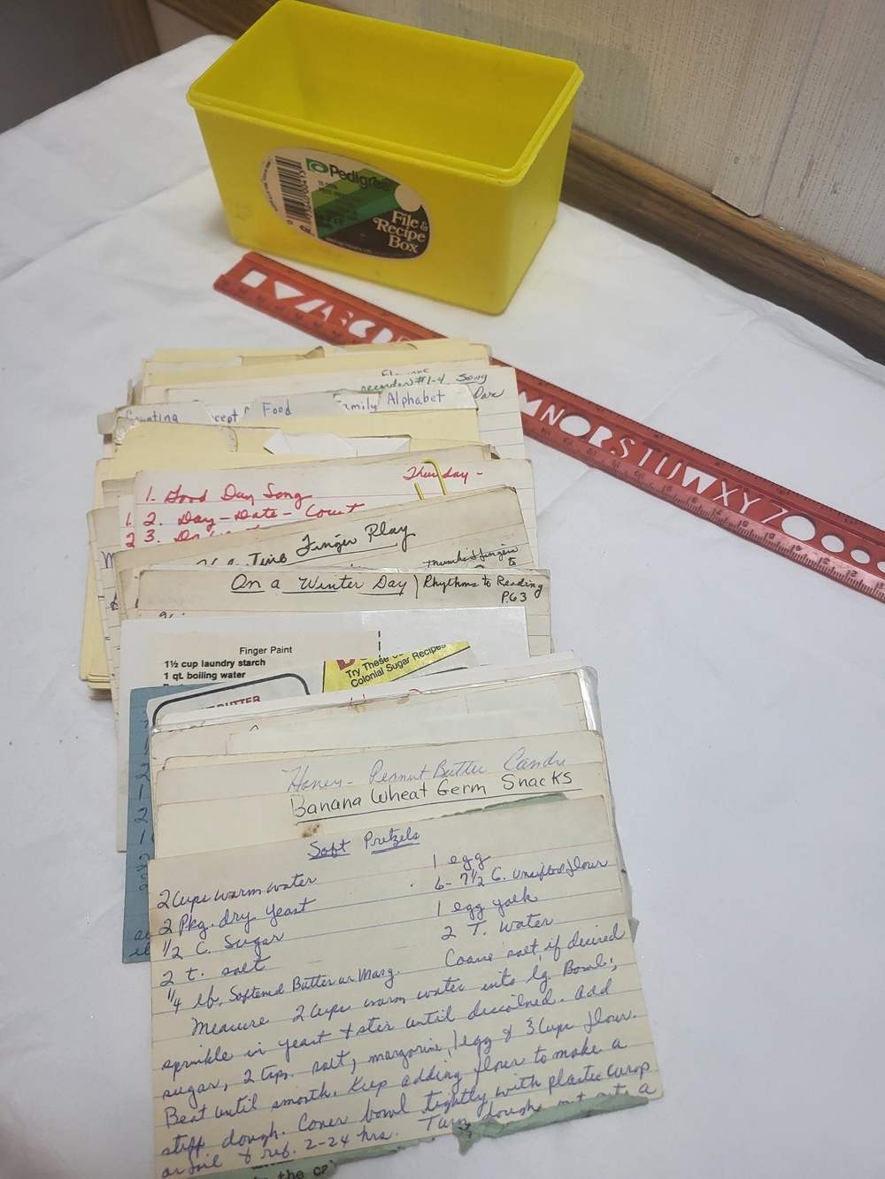 Vintage Teacher Handwritten Preschool Activities Songs  Recipes Index Card Lot